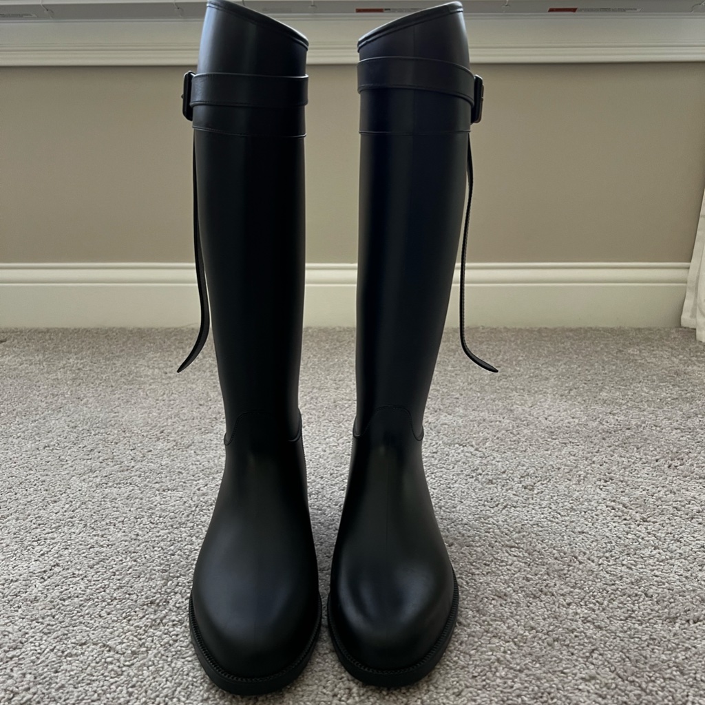 Burberry Black Belted Equestrian Rain Boots